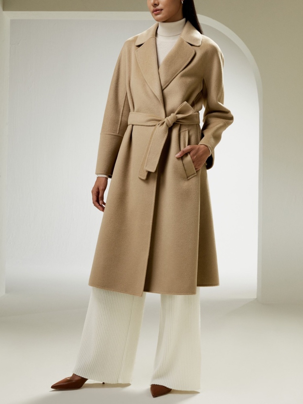 LILYSILK DOUBLE-FACED WOOL-BLEND ROBE COAT